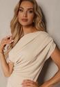 Rochie bej deschis elegantă cambrată pe un umăr cu crăpătură pe picior Dimatta