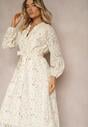 Rochie bej cloș cu curea din material și imprimeu floral Dimtina