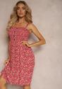 Różowa Wiskozowa Sukienka na Regulowanych Ramiączkach z Marszczonym Dekoltem Lalemia