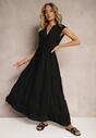 Czarna Sukienka z Paskiem w Talii o Rozkloszowanym Fasonie bez Rękawów Ellasin