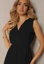 Rochie Neagră Tip Plic cu Elastic în Talie și Volan Xaleri