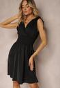 Rochie Neagră Tip Plic cu Elastic în Talie și Cinnia cu Mâneci Elastice