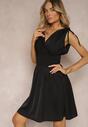 Rochie Neagră Tip Plic cu Elastic în Talie și Cinnia cu Mâneci Elastice