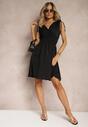 Rochie Neagră Tip Plic cu Elastic în Talie și Cinnia cu Mâneci Elastice