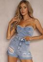 Blugi scurți denim albaștri cu talie înaltă și rupturi Quolia