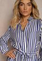Rochie bleumarin-albă în stil cămașă cu curea din material și nasturi Dimori