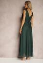 Rochie de cocktail verde cu tul și elastic fără mâneci