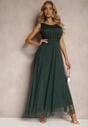 Rochie de cocktail verde cu tul și elastic fără mâneci