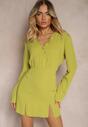 Rochie Verde Deschis Croi Cambrat Nasturi Elastic Talie Dimmara