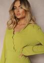 Rochie Verde Deschis Croi Cambrat Nasturi Elastic Talie Dimmara