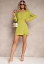 Rochie Verde Deschis Croi Cambrat Nasturi Elastic Talie Dimmara