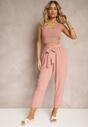 Pantaloni Roz Închis Talie Înaltă Cu Fundă În Talie Și Elastic Dimixi