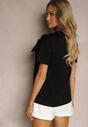 Tricou Negru din Bumbac cu Mânecă Scurtă și Aplicație Floare Dimasa