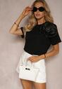 Tricou Negru din Bumbac cu Mânecă Scurtă și Aplicație Floare Dimasa