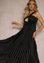 Rochie Neagră Asimetrică Plisată pe un Umar cu Elastic în Talie Elashay