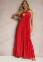 Czerwona Asymetryczna Sukienka Plisowana na Jedno Ramię z Gumką w Talii Elashay