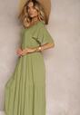 Zielona Rozkloszowana Sukienka z Bawełny z Falbankami Dimante