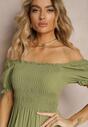 Rochie evazată verde din bumbac tip hispanic cu partea de sus plisată Xilvia