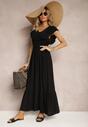 Rochie Neagră din Bumbac cu Croială Clopot Volane și Elastic în Talie Dimista