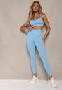 Set Fitness Albastru Elastic Sutien Cu Push-Up și Colanți cu Bandă Orbinra