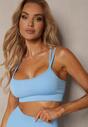 Set Fitness Albastru Elastic Sutien Cu Push-Up și Colanți cu Bandă Orbinra
