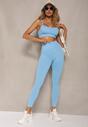 Set Fitness Albastru Elastic Sutien Cu Push-Up și Colanți cu Bandă Orbinra