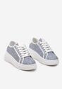 Niebieskie Sznurowane Sneakersy na Niskiej Platformie Dimiana