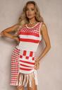 Rochie Alb-Roșie din Bumbac fără Mâneci Cophalia