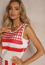 Rochie Alb-Roșie din Bumbac fără Mâneci Cophalia