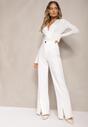 Pantaloni eleganți albi cu talie înaltă croi larg cu viscoză și crăpături Yurlea