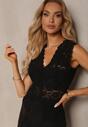 Top Negru fără Mâneci cu Dantelă și Nasturi cu Șliț Dimilla