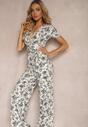 Salopeta Alb-Negru cu Decolteu Triunghiular și Pantaloni Lungi cu Imprimeu Floral Nestabell