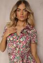 Rochie roz-verde evazată cu viscoză încheiată cu nasturi decorată cu curea Dimica