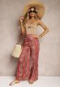Pantaloni Roșii Palazzo cu Paiete și Elastic în Talie Hinlea