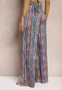 Bleumarin-Portocaliu Pantaloni Stil Palazzo Decorat Paiete Elastic Talie Hinlea