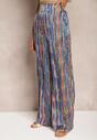 Bleumarin-Portocaliu Pantaloni Stil Palazzo Decorat Paiete Elastic Talie Hinlea