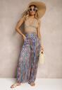 Bleumarin-Portocaliu Pantaloni Stil Palazzo Decorat Paiete Elastic Talie Hinlea