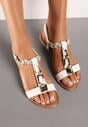 Sandale Albe Slip-On cu Bandă Elastică pe Călcâi Decorate cu Aplicație și Pietre Strass Testiana