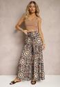 Pantaloni maro tip Palazzo din viscoză talie înaltă cu elastic în talie Bistalia
