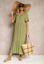 Rochie Verde Vâscoză cu Mânecă Scurtă Delantia
