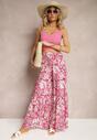 Roz Pantaloni Boho Talie Înaltă cu Picior Larg și Elastic în Talie Elatine
