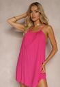Rochie Fucsia Casual din Viscoză cu Croi Drept cu Bretele Reglabile Wilantia
