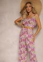 Set Roz Top Scurt Bretele Pantaloni Largi Elastic Talie Dimyila