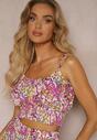 Set Roz Top Scurt Bretele Pantaloni Largi Elastic Talie Dimyila