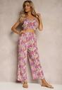 Set Roz Top Scurt Bretele Pantaloni Largi Elastic Talie Dimyila