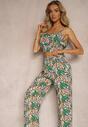 Set Verde din Viscoză Top Scurt pe Bretele Pantaloni Largi cu Elastic în Talie Dimyila