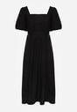 Czarna Wiskozowa Sukienka o Rozkloszowanym Kroju z Wycięciem na Plecach i Wiązaniem Dimiella