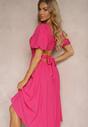 Rochie Fucsia din Viscoză cu Croi Clos Decolteu pe Spate și Șnur Dimiella