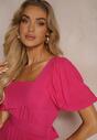 Rochie Fucsia din Viscoză cu Croi Clos Decolteu pe Spate și Șnur Dimiella