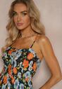 Rochie bleumarin-albastră din viscoză cu flori cu elastic în talie și bretele reglabile Ostialia